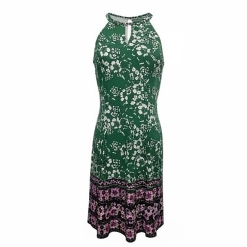 NWT Wisp Floral Halter Dress Keyhole Neckline Green Purple White Size 2